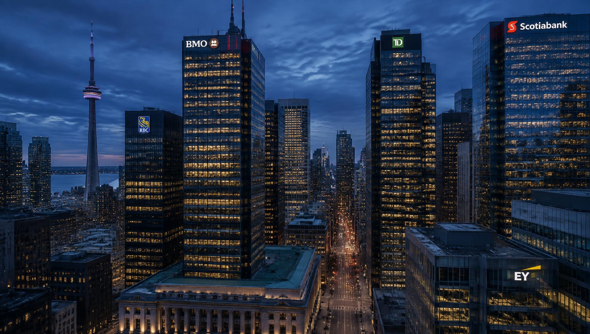 Toronto financial district skyline at dusk